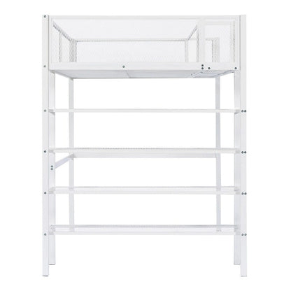 Twin Size Metal Loft Bed with 4-Tier Shelves and Storage