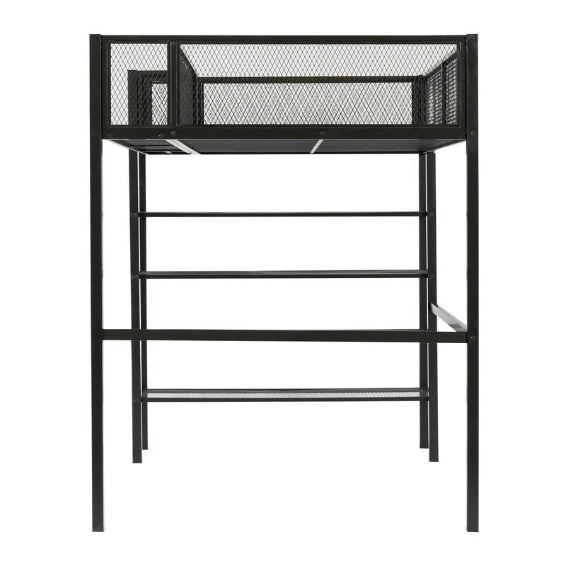 Twin Size Metal Loft Bed with 4-Tier Shelves and Storage