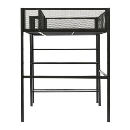 Twin Size Metal Loft Bed with 4-Tier Shelves and Storage