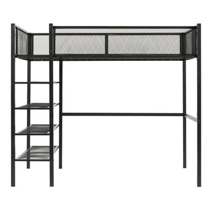 Twin Size Metal Loft Bed with 4-Tier Shelves and Storage