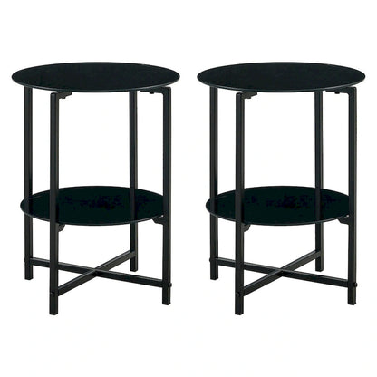 2-piece set,Tempered Glass End Table, Round Coffee Table for Bedroom Living Room Office
