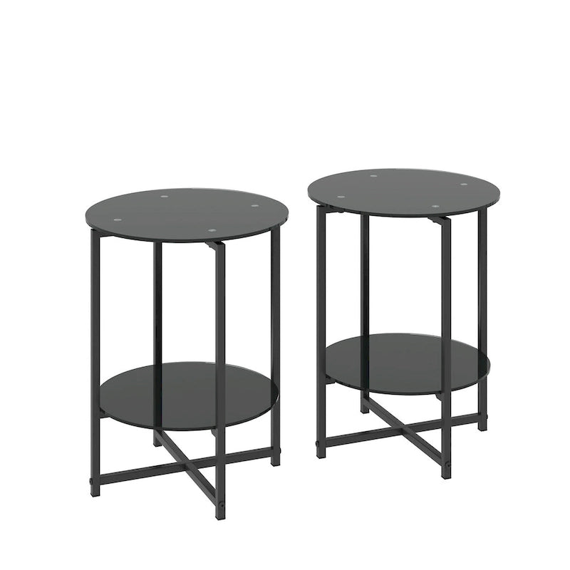 2-piece set,Tempered Glass End Table, Round Coffee Table for Bedroom Living Room Office