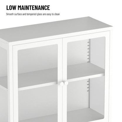 Four Glass Door Storage Cabinet with Adjustable Shelves and Feet Cold-Rolled Steel Sideboard Furniture