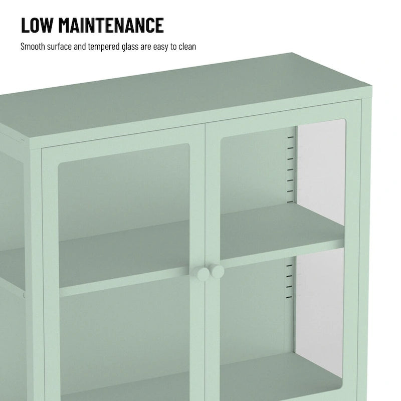 Four Glass Door Storage Cabinet with Adjustable Shelves and Feet Cold-Rolled Steel Sideboard Furniture