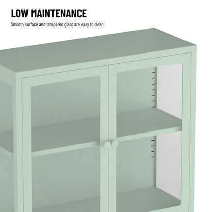 Four Glass Door Storage Cabinet with Adjustable Shelves and Feet Cold-Rolled Steel Sideboard Furniture