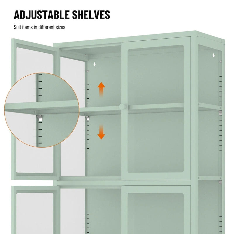 Four Glass Door Storage Cabinet with Adjustable Shelves and Feet Cold-Rolled Steel Sideboard Furniture