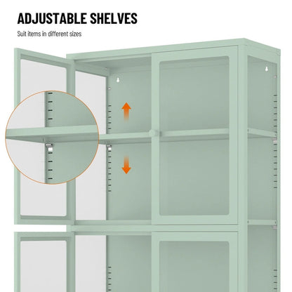 Four Glass Door Storage Cabinet with Adjustable Shelves and Feet Cold-Rolled Steel Sideboard Furniture
