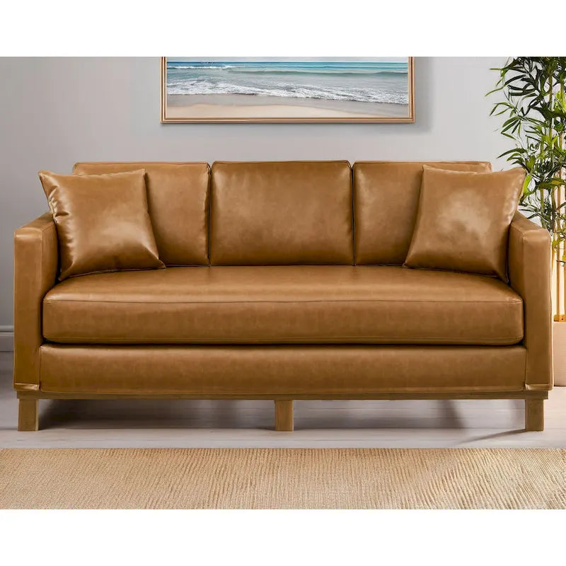Brookside Jolene 3-Seater Upholstered Sofa with Wood Base and Throw Pillows