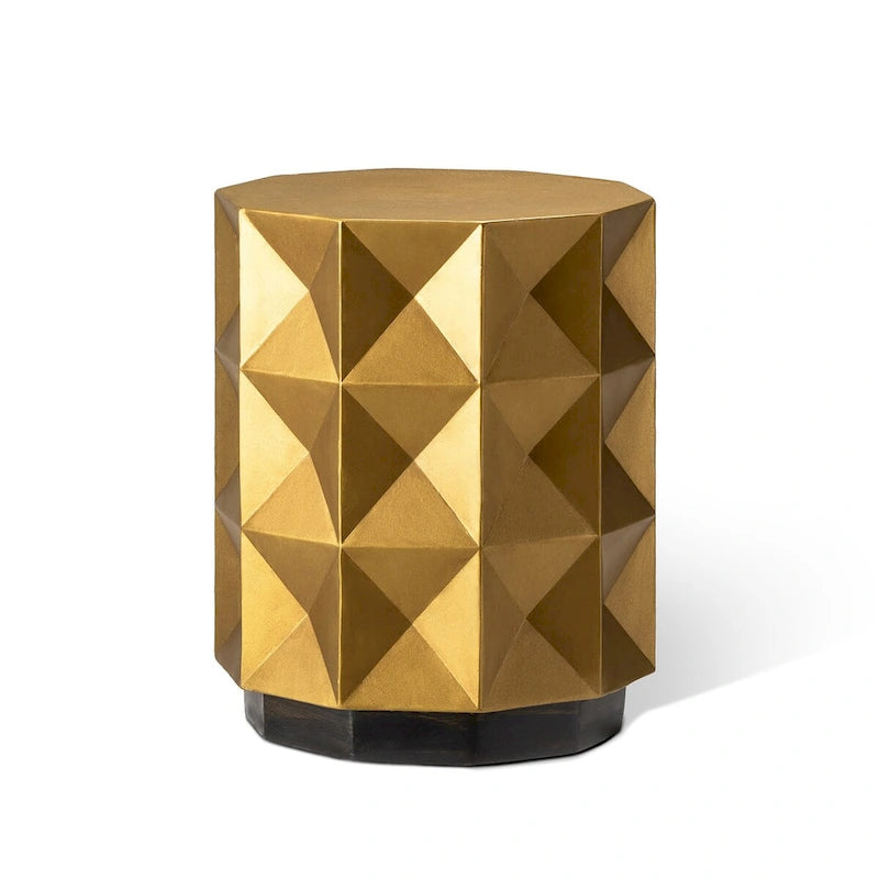 Glitzhome 17H Antique Gold MGO Geometric Side Table or Accent Stool - 14L x 14W x 17H