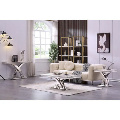 Modern Metal End Table with Square Gloss Top and X-Cross Base