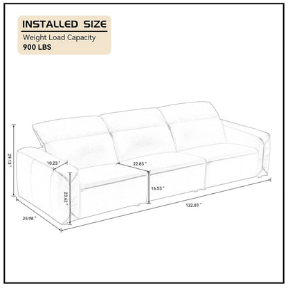 Modern 3-Seater Leather Sofa for Living Room, Comfy Sofa Couch with Extra Deep Seats, Adjustable Headrests