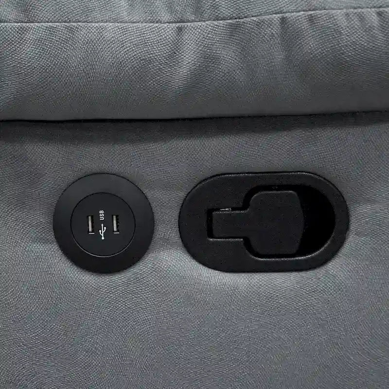 Velvet Upholstered Manual Motion Recliner Sofa with USB Port