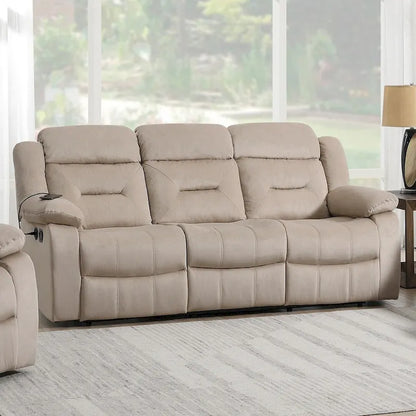 Velvet Upholstered Manual Motion Recliner Sofa with USB Port
