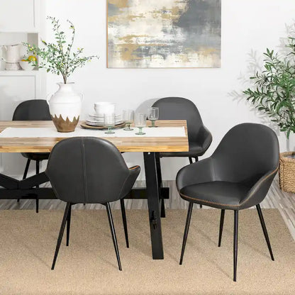 Glitzhome Set of 4 Mid-Century Leatherette Stitched Dining Accent Armchairs