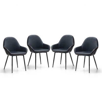 Glitzhome Set of 4 Mid-Century Leatherette Stitched Dining Accent Armchairs