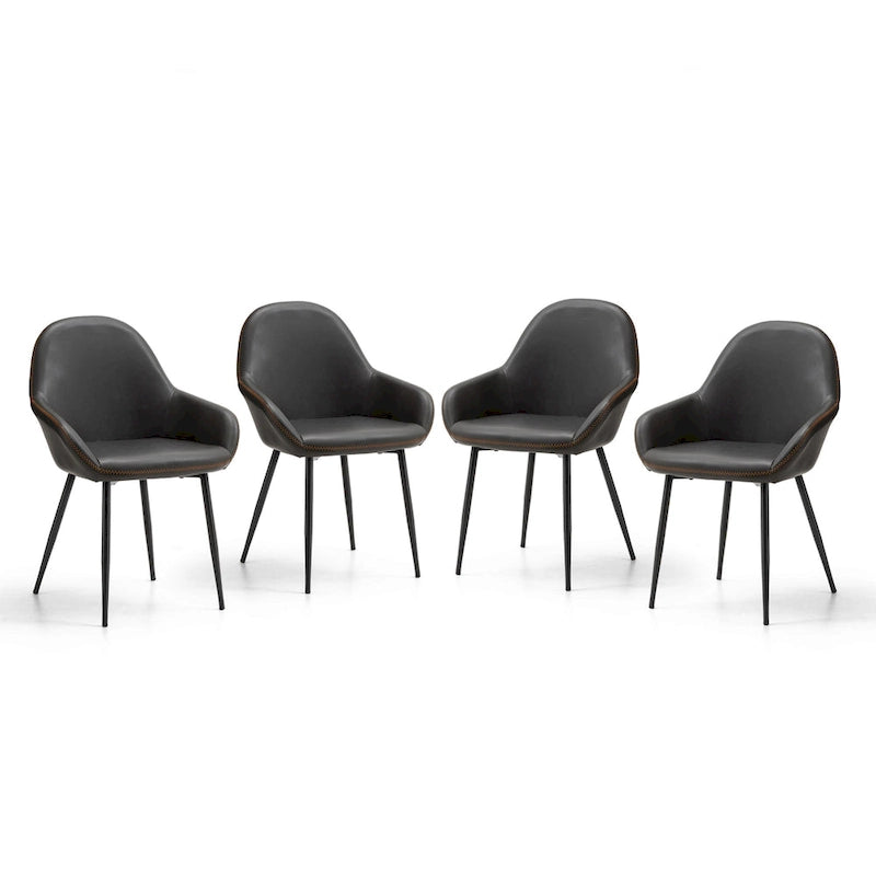Glitzhome Set of 4 Mid-Century Leatherette Stitched Dining Accent Armchairs