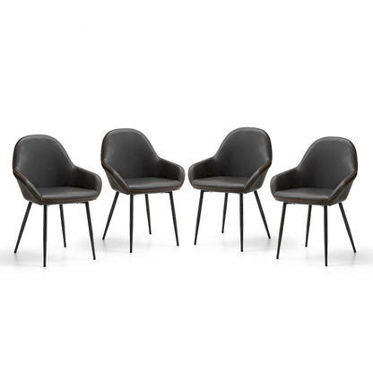 Glitzhome Set of 4 Mid-Century Leatherette Stitched Dining Accent Armchairs