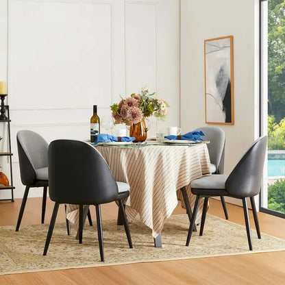Glitzhome Set of 4 Mid-Century Leatherette Stitched Dining Accent Armchairs
