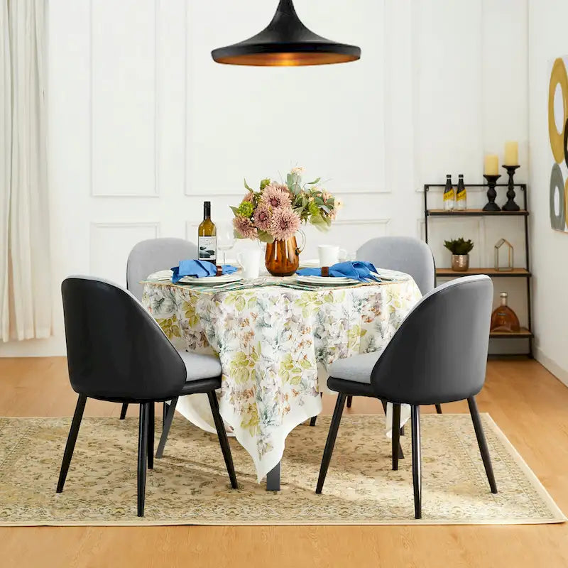 Glitzhome Set of 4 Mid-Century Leatherette Stitched Dining Accent Armchairs