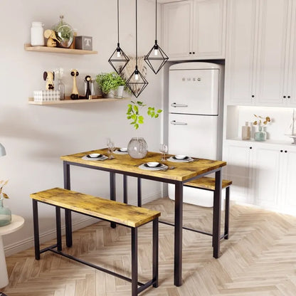 Dining Table Set with Bench, 3 Pieces Dining Furniture Set Kitchen Table Set for Kitchen, Dining Room, Living Room