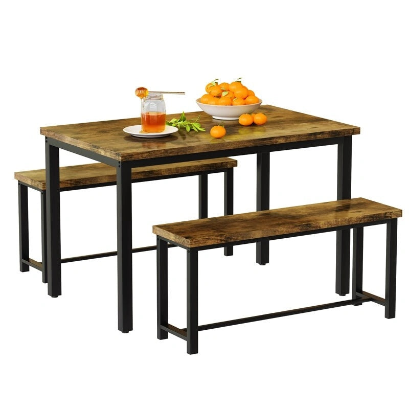Dining Table Set with Bench, 3 Pieces Dining Furniture Set Kitchen Table Set for Kitchen, Dining Room, Living Room