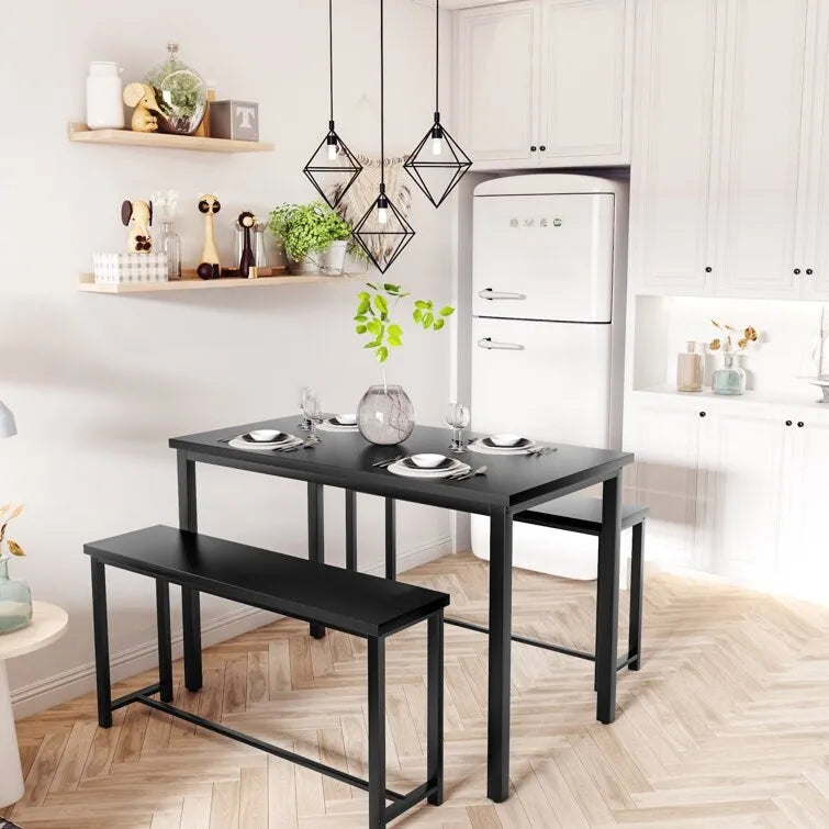 Dining Table Set with Bench, 3 Pieces Dining Furniture Set Kitchen Table Set for Kitchen, Dining Room, Living Room
