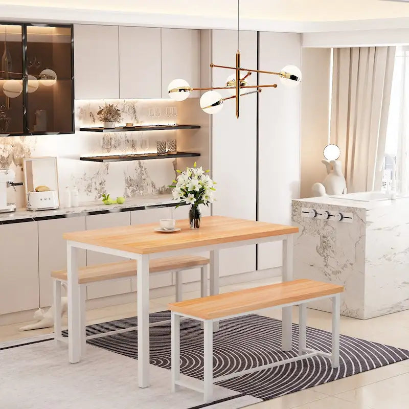 Dining Table Set with Bench, 3 Pieces Dining Furniture Set Kitchen Table Set for Kitchen, Dining Room, Living Room