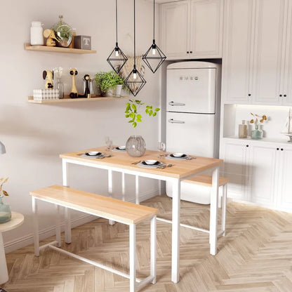 Dining Table Set with Bench, 3 Pieces Dining Furniture Set Kitchen Table Set for Kitchen, Dining Room, Living Room