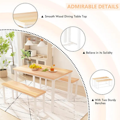 Dining Table Set with Bench, 3 Pieces Dining Furniture Set Kitchen Table Set for Kitchen, Dining Room, Living Room