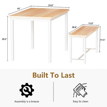 Dining Table Set with Bench, 3 Pieces Dining Furniture Set Kitchen Table Set for Kitchen, Dining Room, Living Room