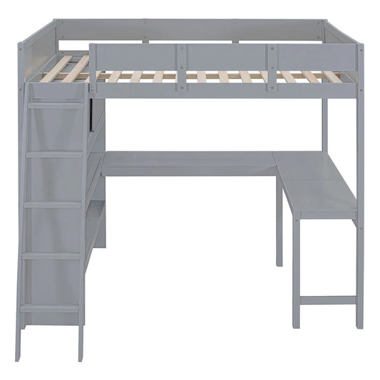Nestfair Full Size Loft Bed with Desk and Shelf