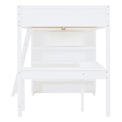 Nestfair Full Size Loft Bed with Desk and Shelf