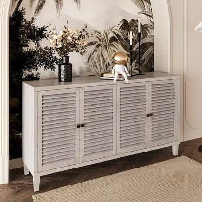 Wooden Cabinet Sideboard Buffet Accent Cabinet 4 Shutter Door