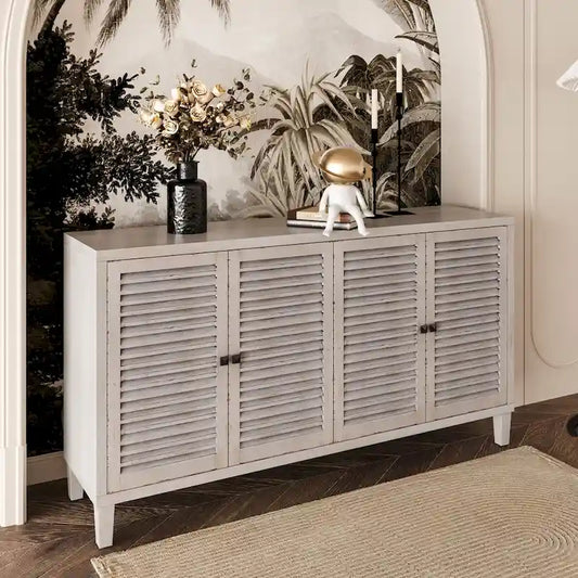 Wooden Cabinet Sideboard Buffet Accent Cabinet 4 Shutter Door
