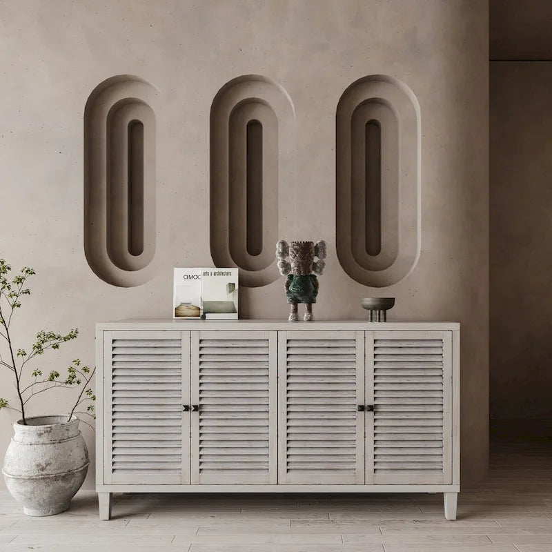 Wooden Cabinet Sideboard Buffet Accent Cabinet 4 Shutter Door