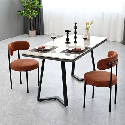Boucle Dining Chairs Set of 2,Mid-Century Modern Curved Backrest Chair,Round Upholstered Kitchen Chairs