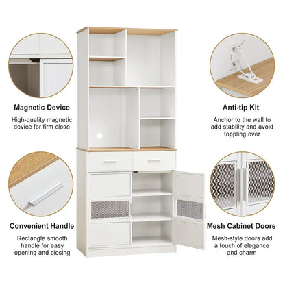 72 Height Freestanding Linen Tower Cabinet Tall Large Floor Storage Cabinet for Home Kitchen Bathroom Living Room White