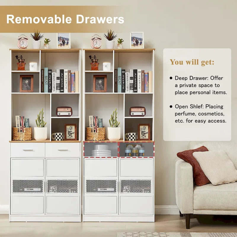 72 Height Freestanding Linen Tower Cabinet Tall Large Floor Storage Cabinet for Home Kitchen Bathroom Living Room White
