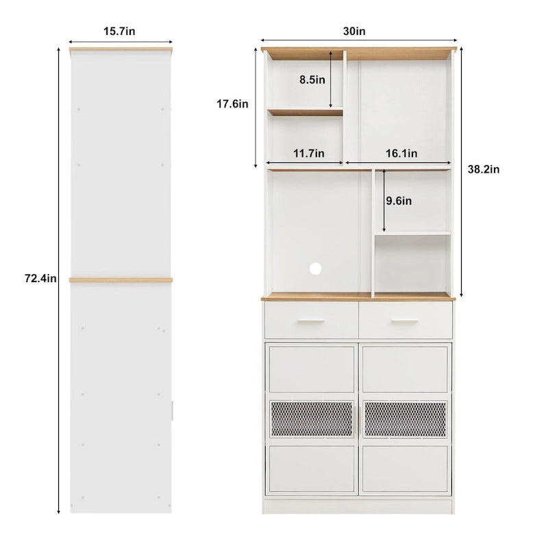 72 Height Freestanding Linen Tower Cabinet Tall Large Floor Storage Cabinet for Home Kitchen Bathroom Living Room White
