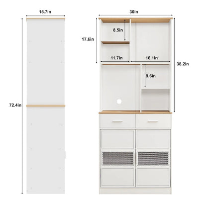 72 Height Freestanding Linen Tower Cabinet Tall Large Floor Storage Cabinet for Home Kitchen Bathroom Living Room White