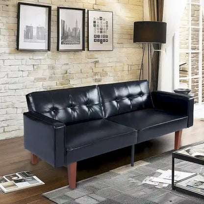 68 in. Soft Convertible Sofa Bed with Adjustable Backrest and Solid Wood Legs