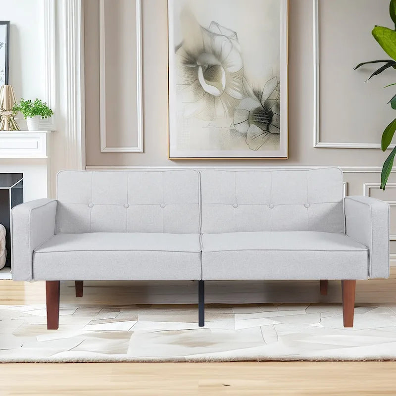68 in. Soft Convertible Sofa Bed with Adjustable Backrest and Solid Wood Legs