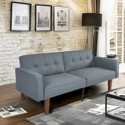 68 in. Soft Convertible Sofa Bed with Adjustable Backrest and Solid Wood Legs