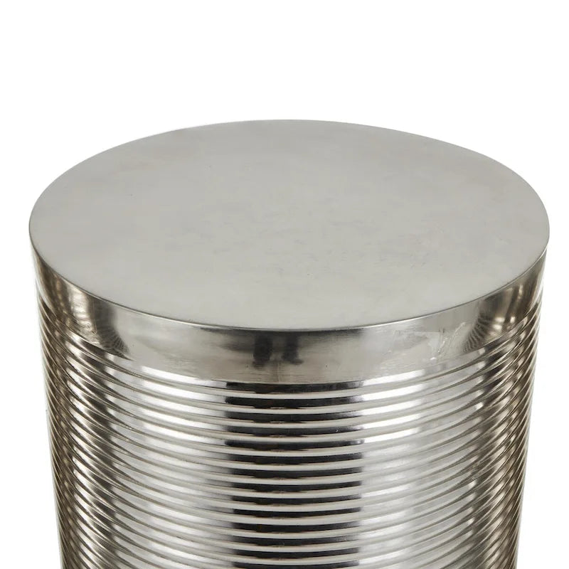Metal Ribbed or Metallic Ribbed Drum Side End Accent Table - Set of 3 Silver or Gold - Roche River Decor