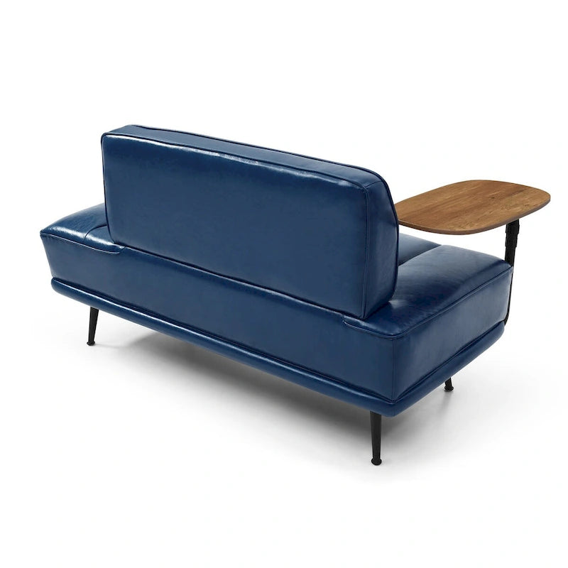 56.3Width End of Bed Bench,Faux Leather Upholstered With side table,360-degree Swivel tray couch,Entryway Ottoman,Metal Legs