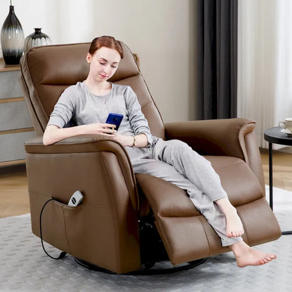 HOMYKA Swivel Power Recliner Faux Leather Glider With USB Port