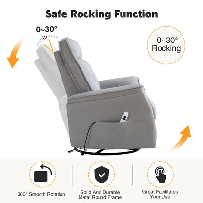 HOMYKA Swivel Power Recliner Faux Leather Glider With USB Port