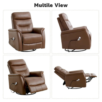 HOMYKA Swivel Power Recliner Faux Leather Glider With USB Port