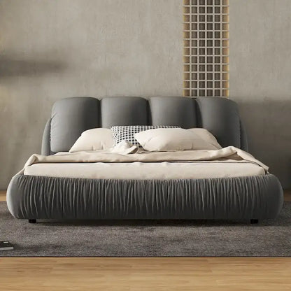 Queen Size Luxury Upholstered Bed With Thick Headboard, Vevet Queen Bed with Oversized Padded Backrest