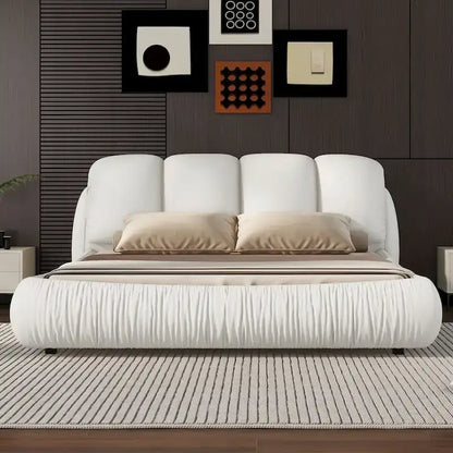 Queen Size Luxury Upholstered Bed With Thick Headboard, Vevet Queen Bed with Oversized Padded Backrest